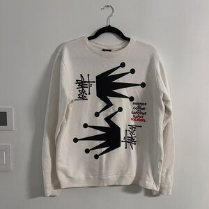 Stussy White Sweatshirt with Black and Red Graphics